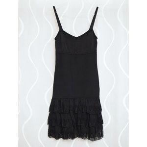 NWT BEBE Black Sexy Sweetheart Ruffle Lace Trim Little Black Dress | Size XS